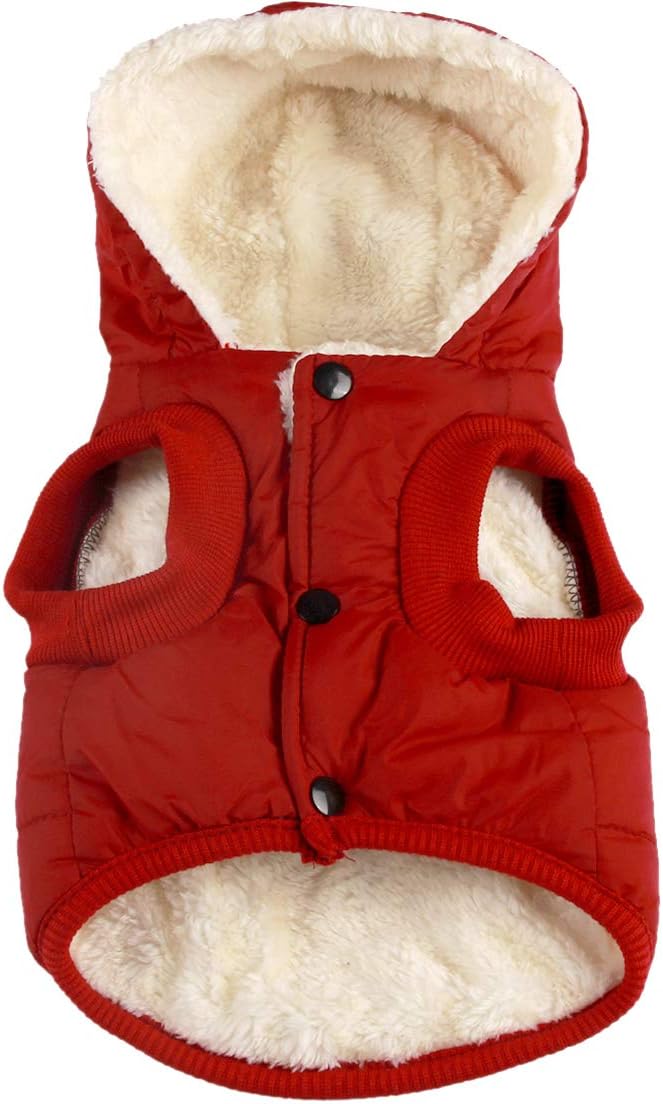Tailcloset Fleece Lined Warm Dog Hoodie Winter Jacket Small Dogs Red XS