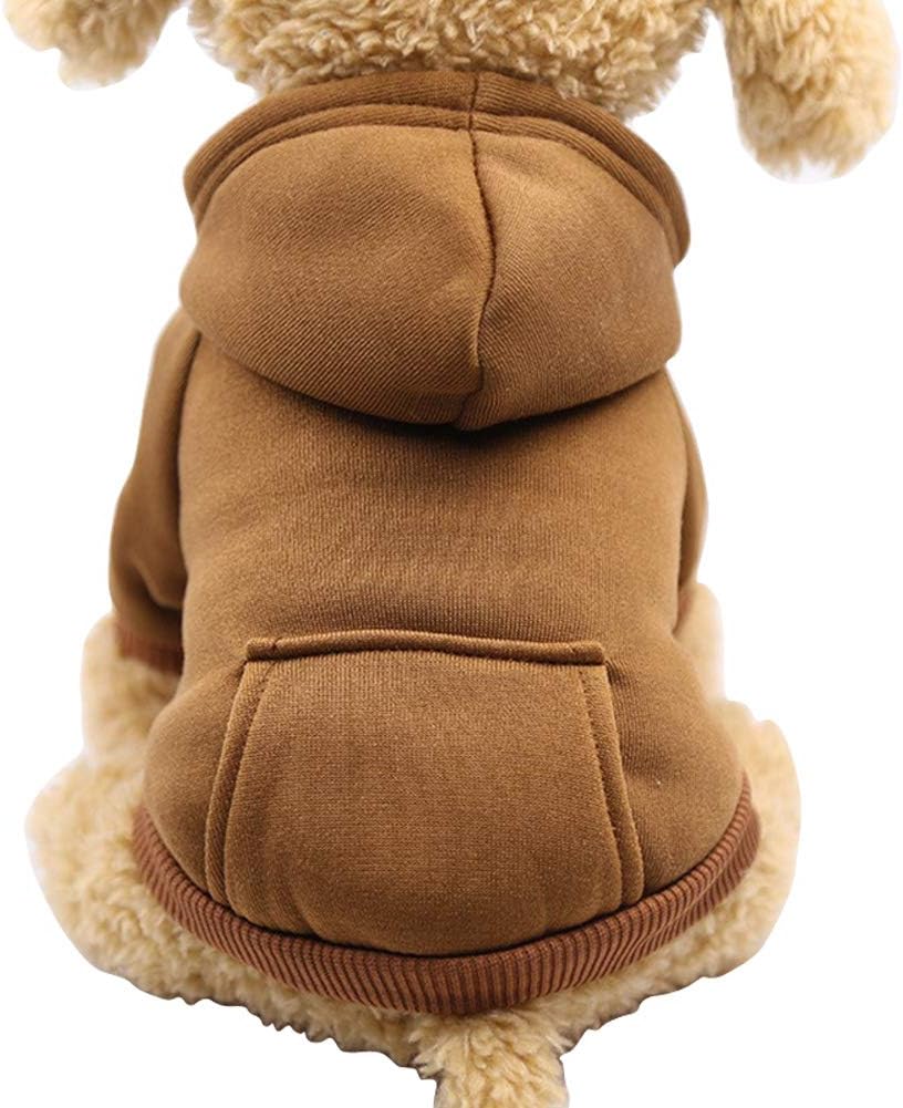 Tailcloset Fleece Dog Hoodie with Pocket Winter Warm Coat Small Dogs Cats Coffee XXS