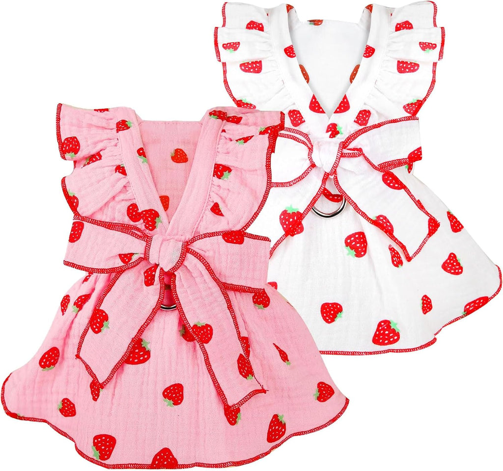 Tailcloset Strawberry Print Bow Dress Cotton Pet Dress Small Dogs Cats Female XS