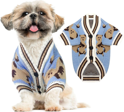 Tailcloset Bear Print Knit Cardigan Sweater Autumn Warm Pet Clothes Small Medium Dogs Cats Beige M